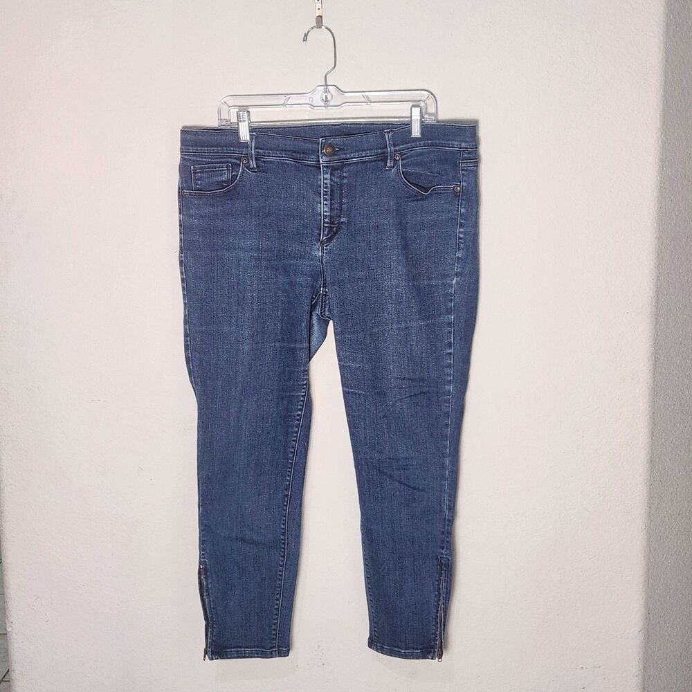 Ann Taylor LOFT Modern Skinny Ankle Jeans Womens 16 Blue Zip Hem Stretch